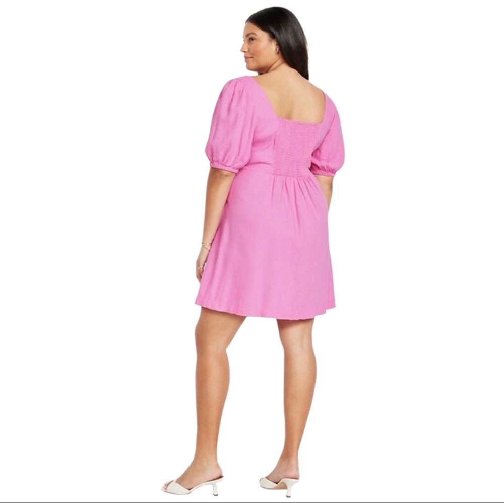 A New Day Pink Tiered babydoll Smocked Sundress with Pockets Plus Size XXL NWT - Picture 4 of 9